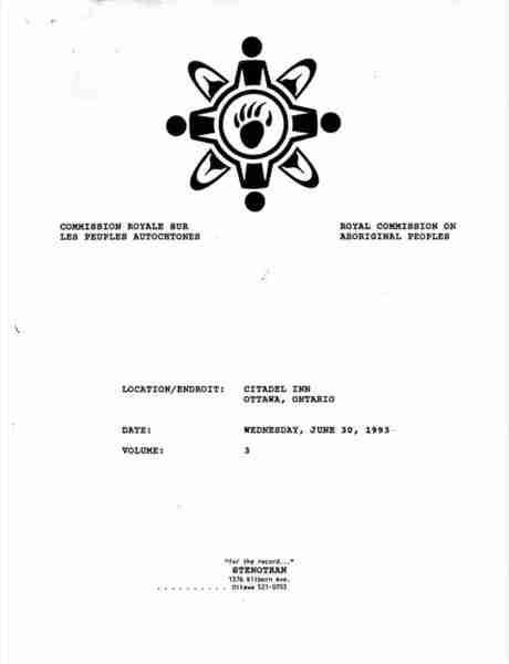 Royal Commission on Aboriginal People - transcript of presentation by R.G. Williamson. Wednesday June 30, 1993.